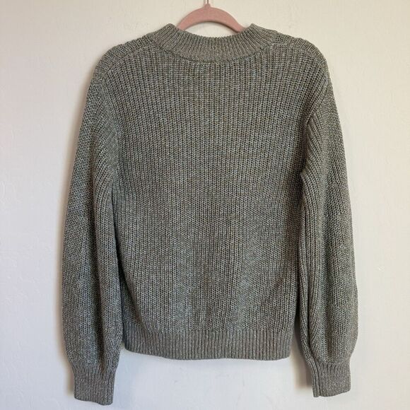 H&M Green & Metallic Gold Tight Knit Balloon Sleeve Sweater Small Cozy Fall - Picture 8 of 12